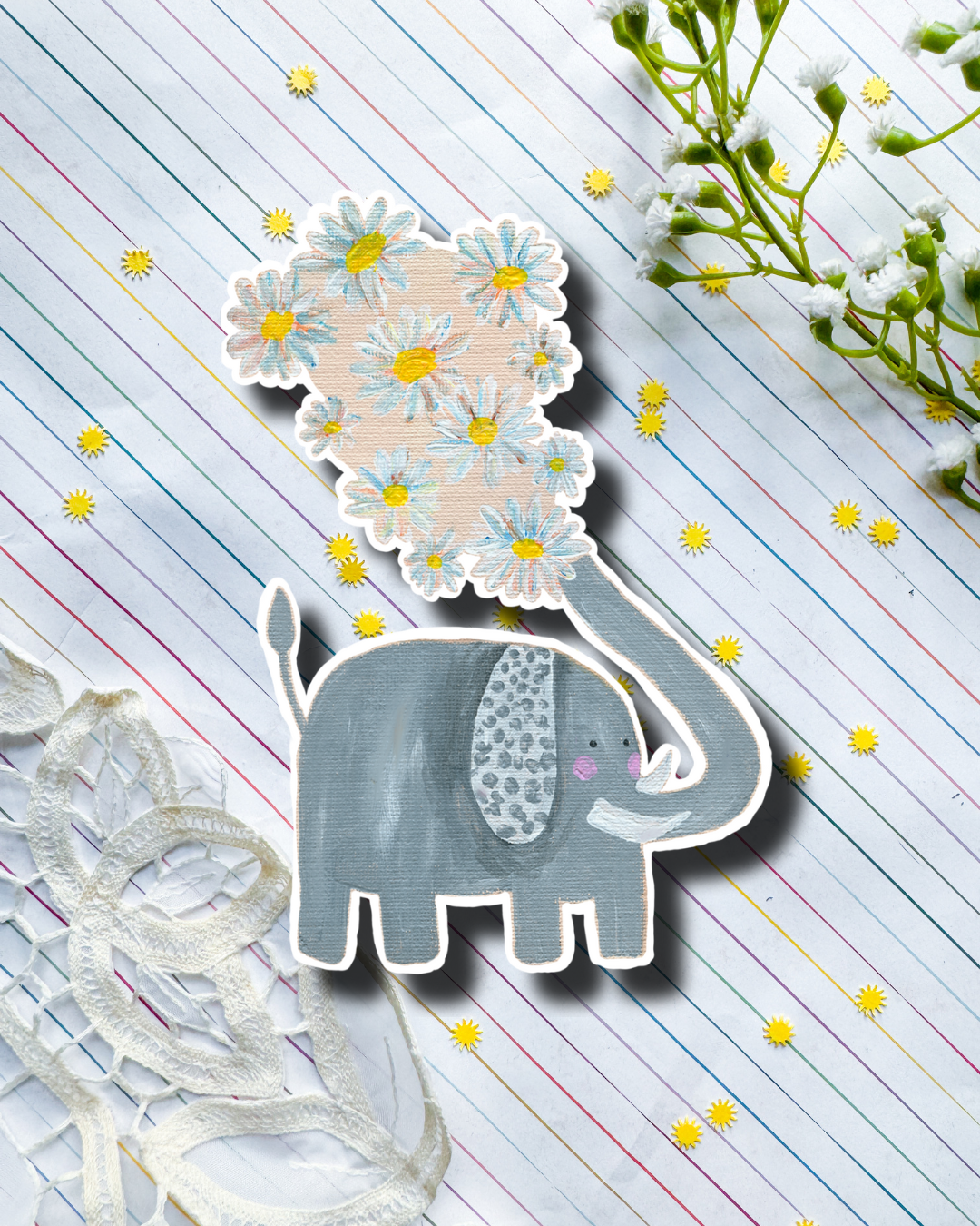 Elephant & Daisies | Sticker