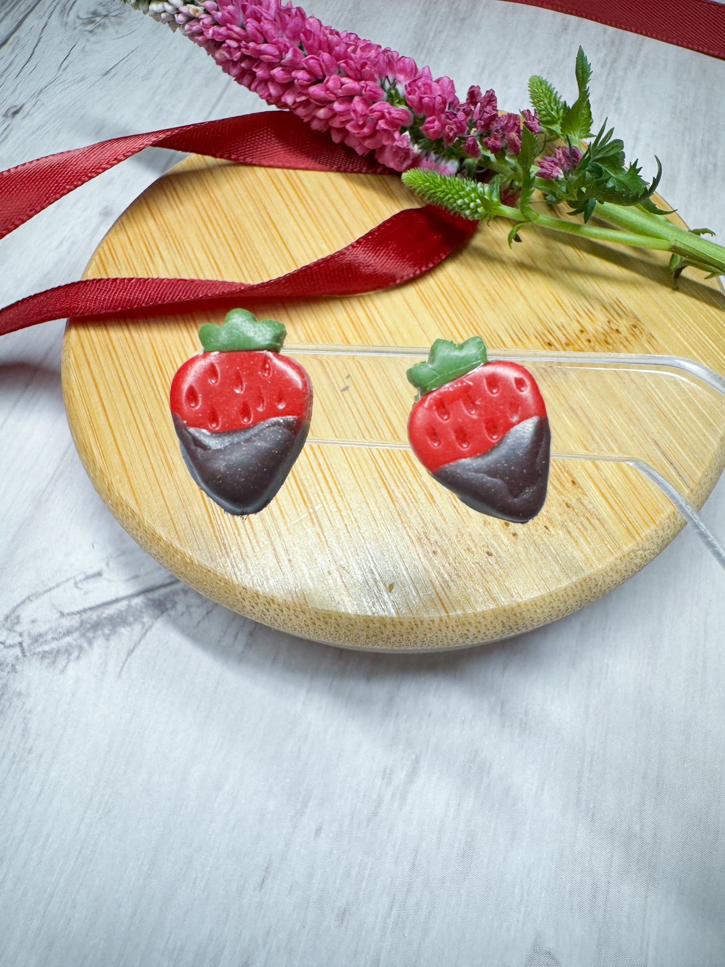 Chocolate Covered Strawberries | Polymer Clay Earrings