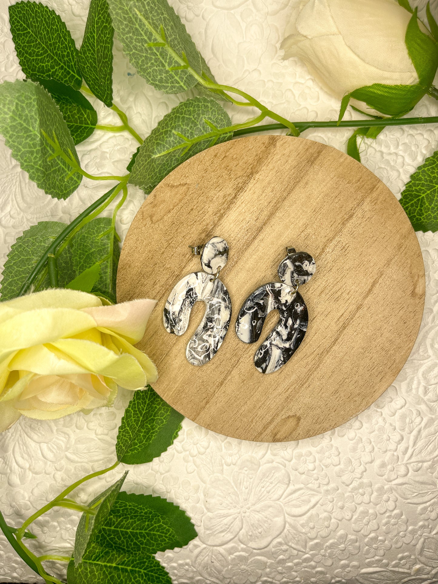 Marbled Curved Arch | Polymer Clay Earrings