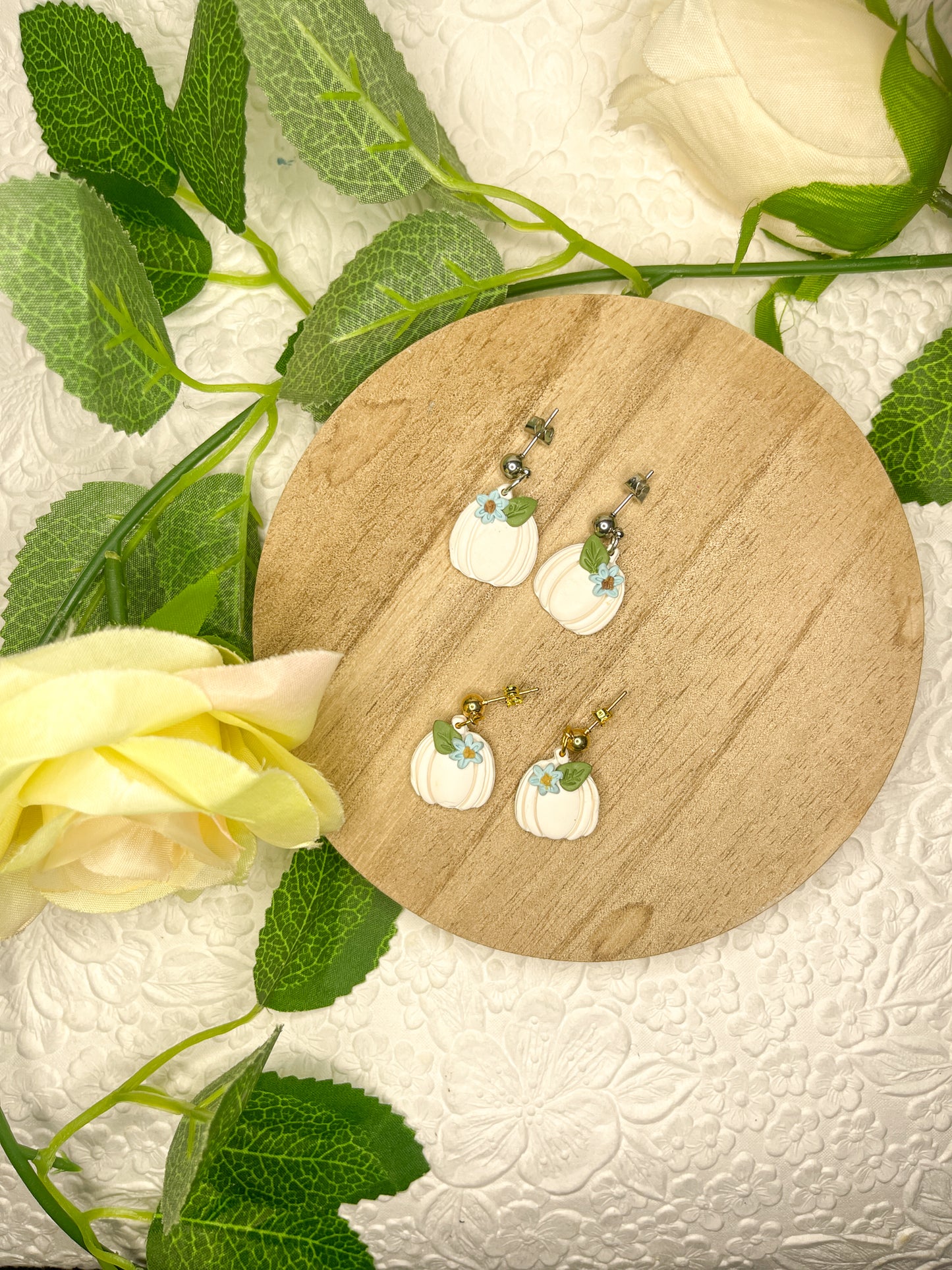 Blue Floral Pumpkin | Polymer Clay Earrings