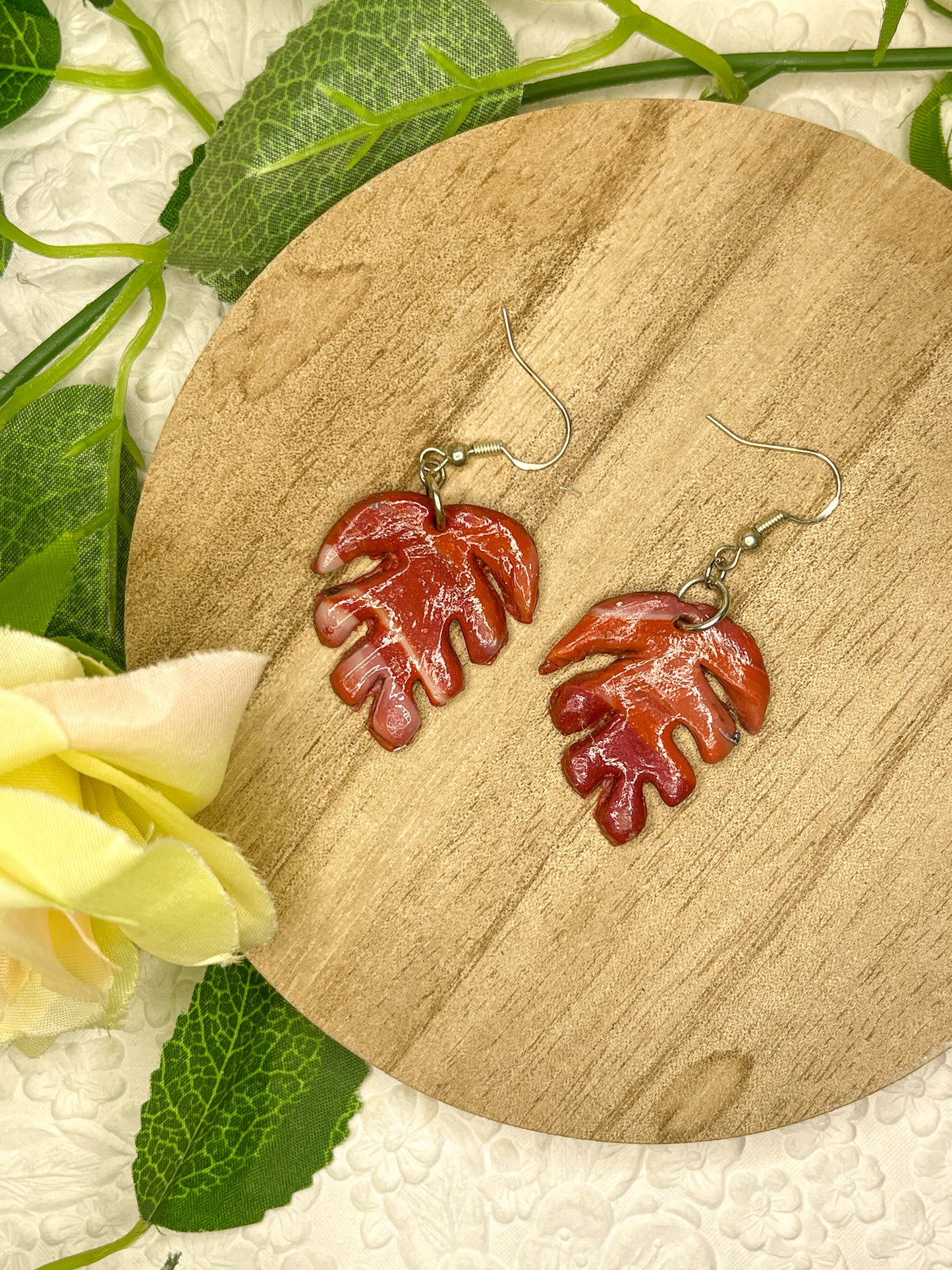 Red Monstera | Polymer Clay Earrings