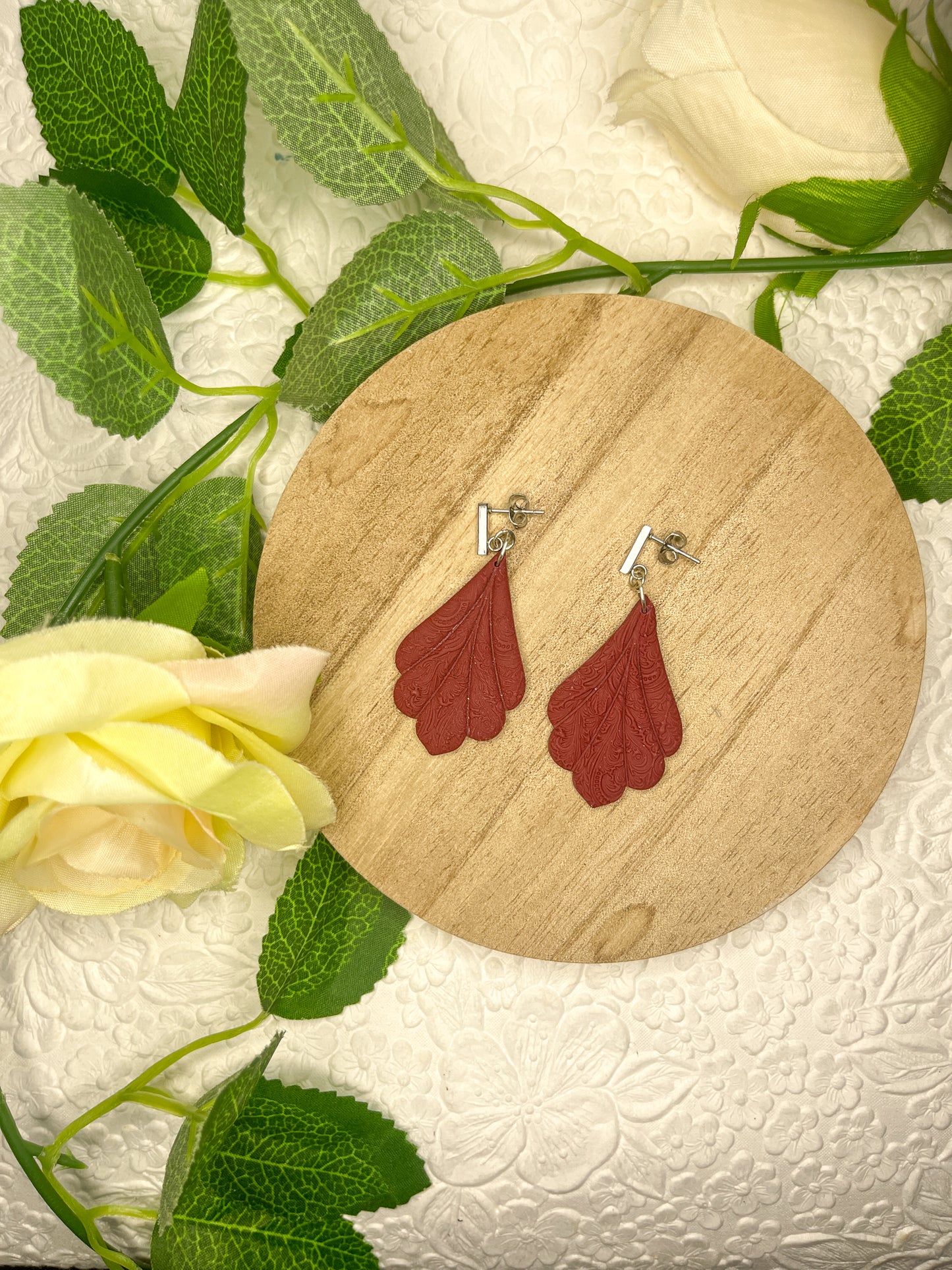 Red Textured Art Deco | Polymer Clay Earrings