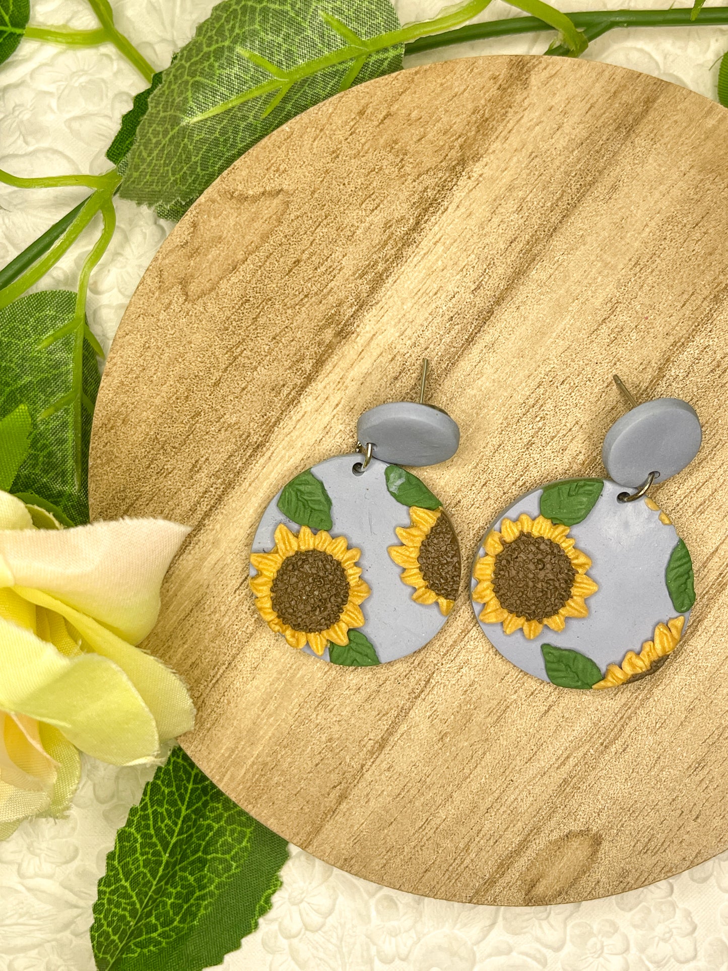 Blue Sunflower | Polymer Clay Earrings