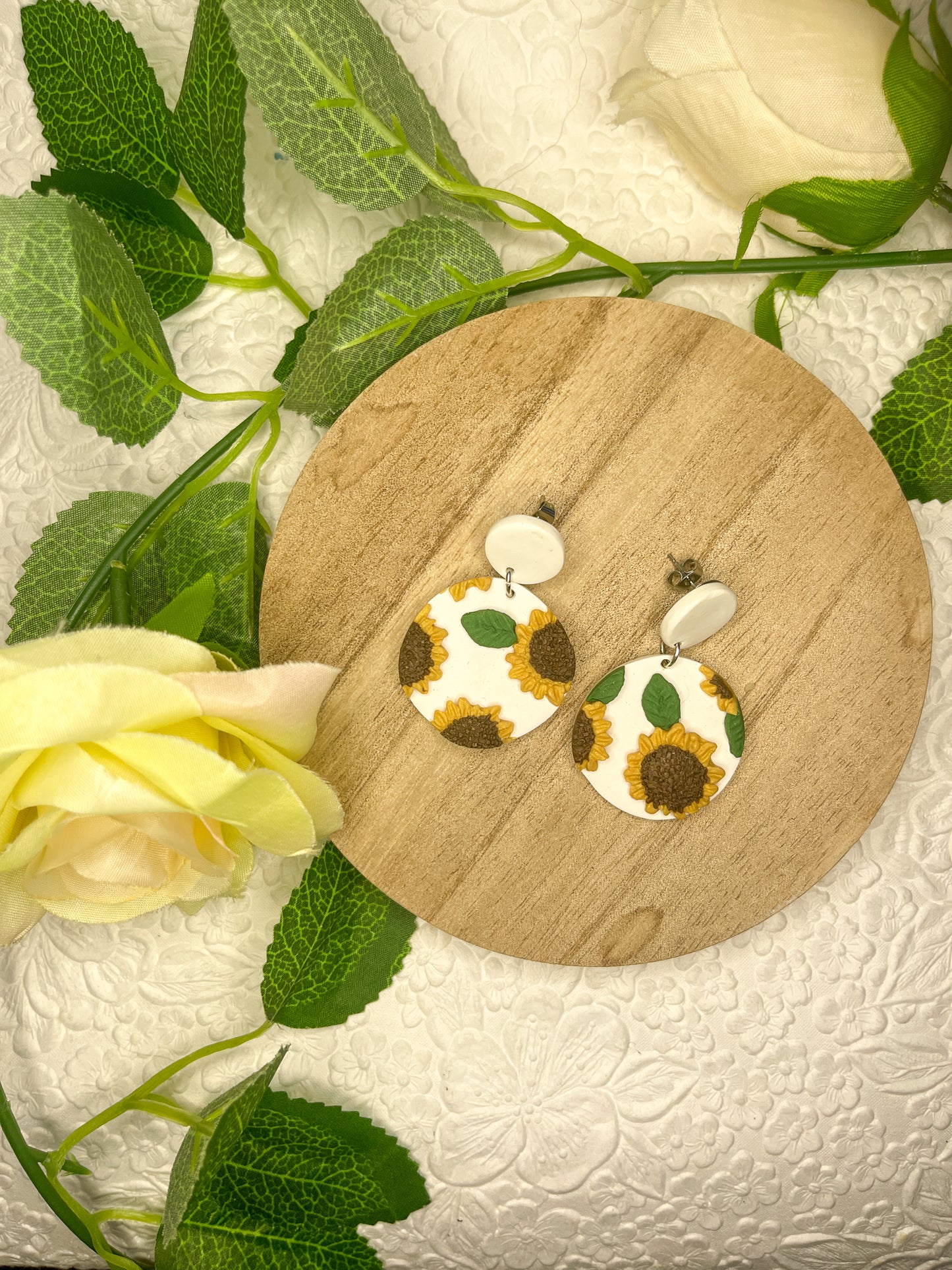 White Sunflower | Polymer Clay Earrings