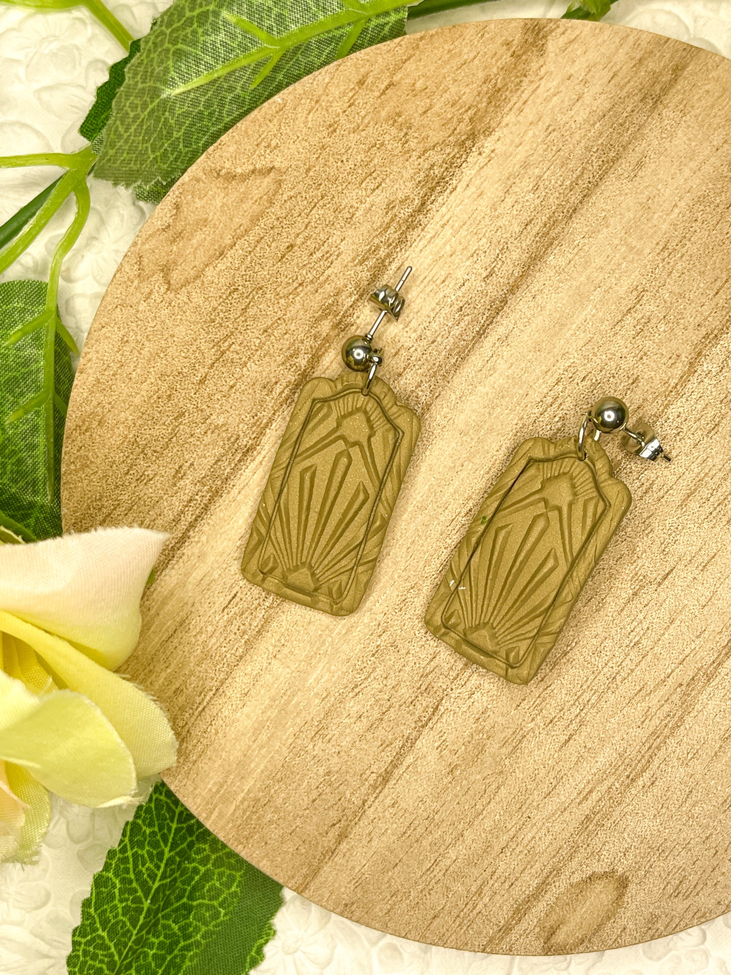 Green Art Deco | Polymer Clay Earrings