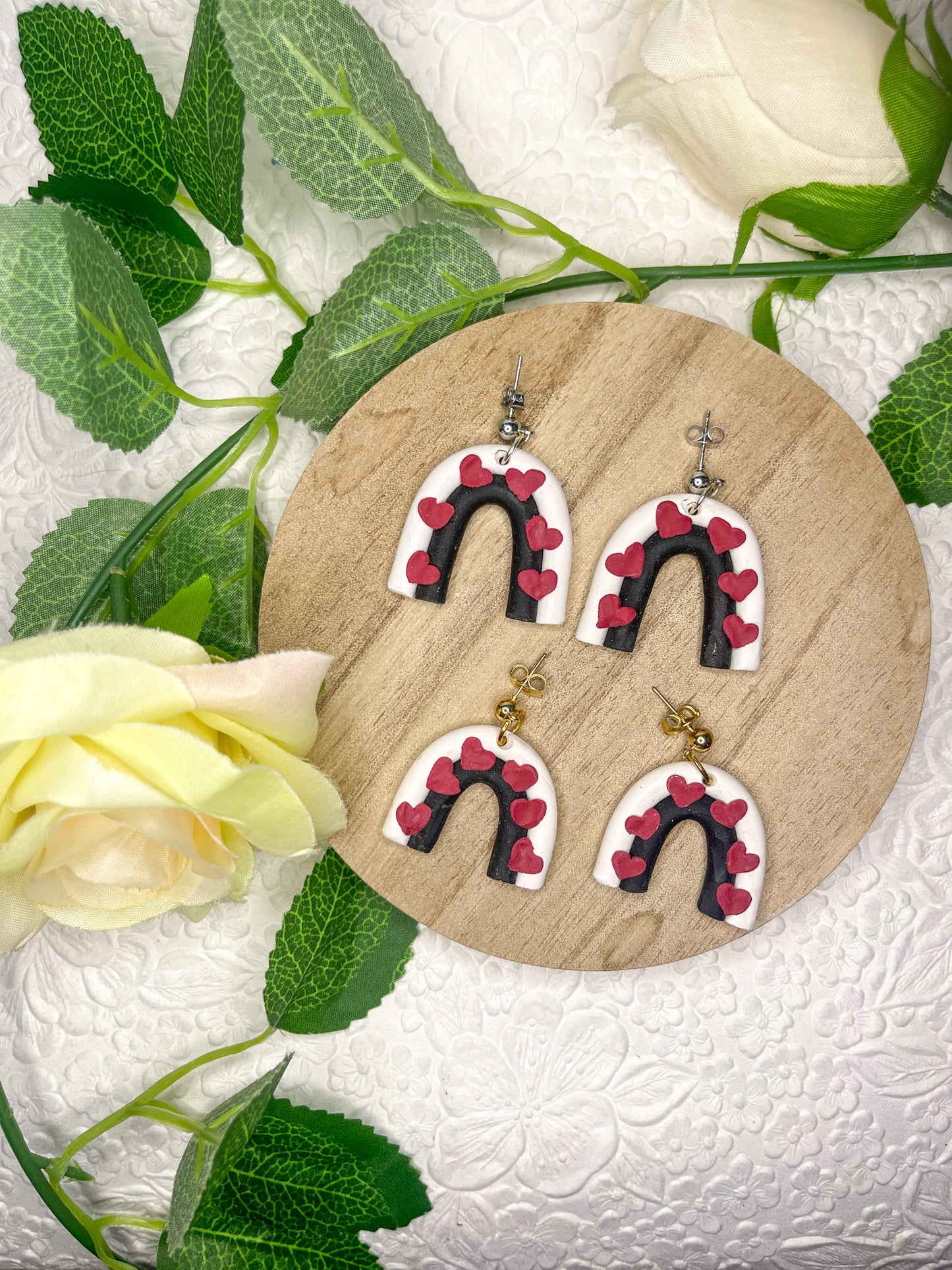 Heart B&W Arches | Polymer Clay Earrings