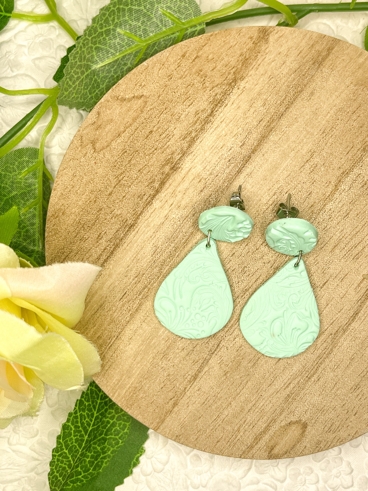 Mint Textured Teardrop | Polymer Clay Earrings