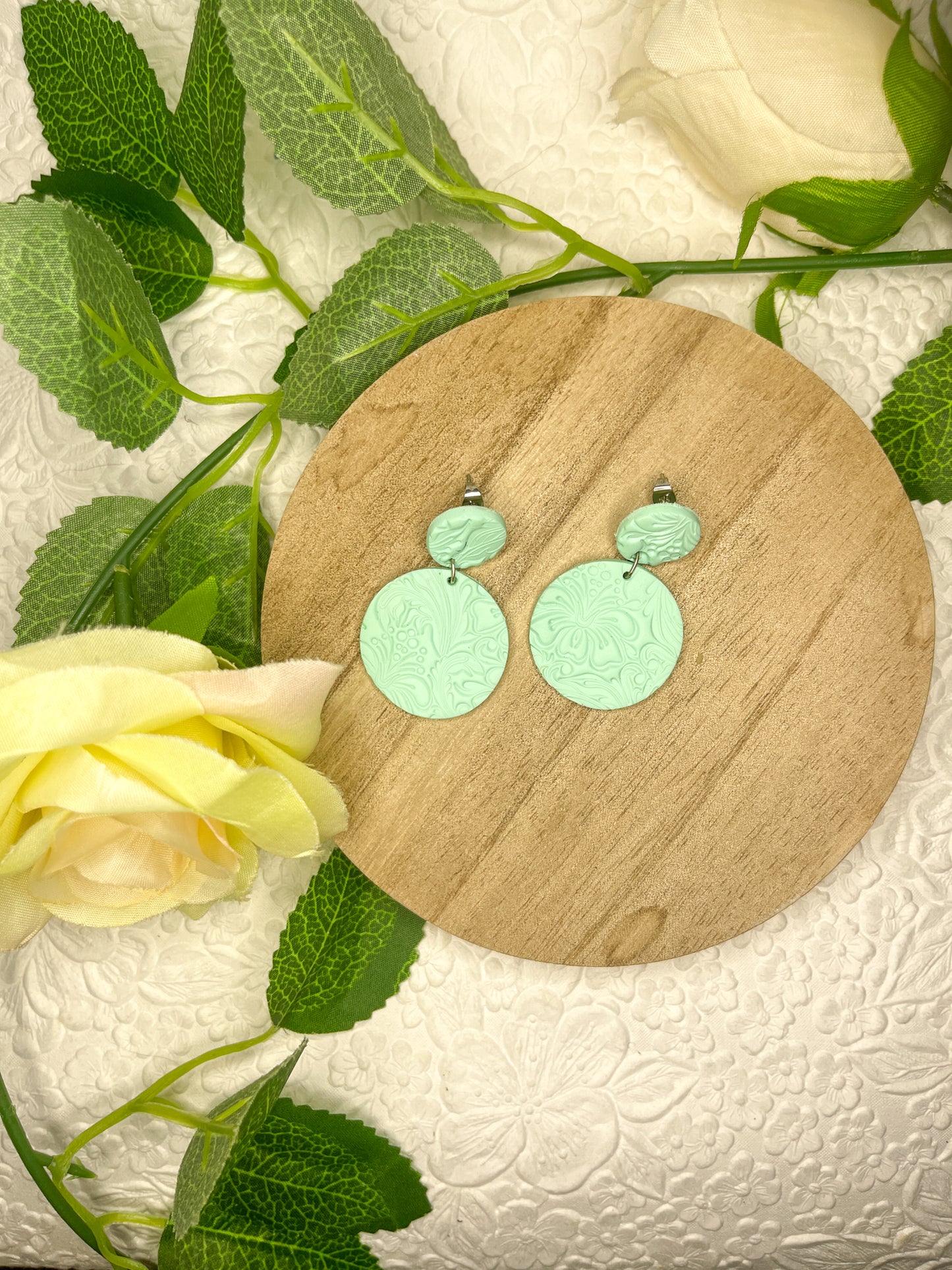 Mint Texture Circle | Polymer Clay Earrings