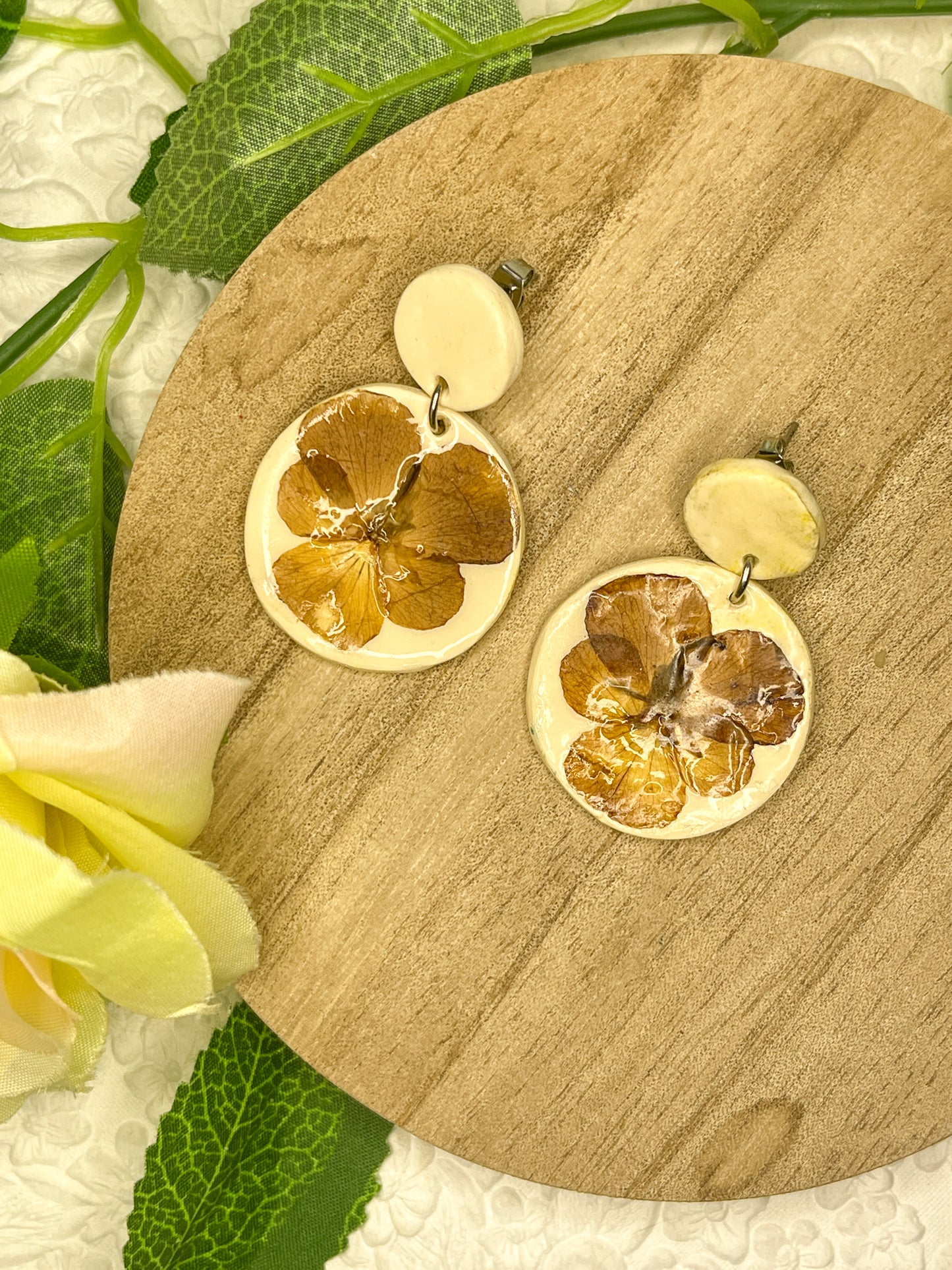 Pansy Pressed Flower | Polymer Clay Earrings