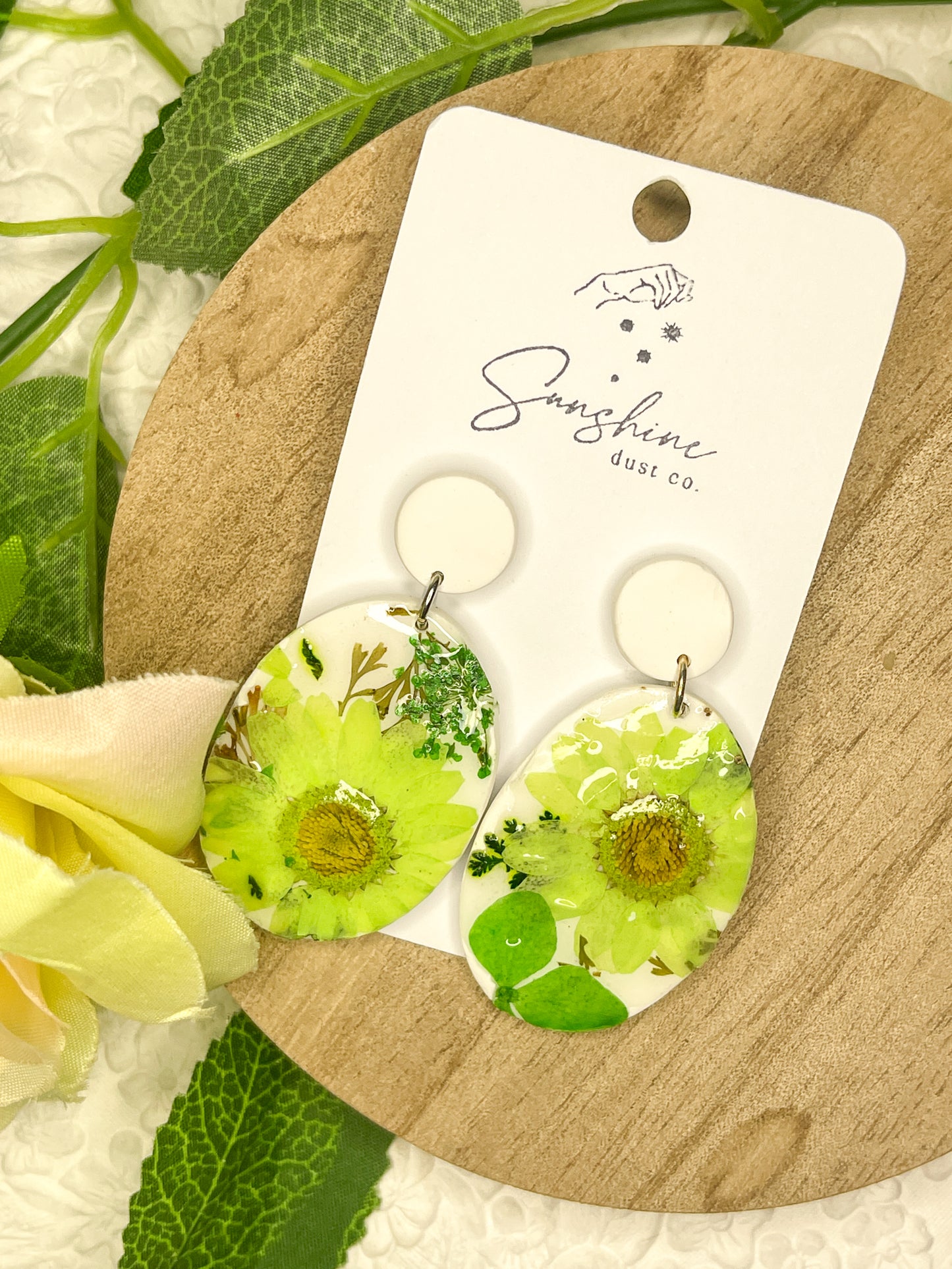Green Pressed Flowers Large | Polymer Clay