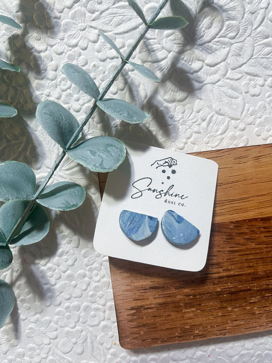 Blue Marbled Half Circles | Polymer Clay Earrings