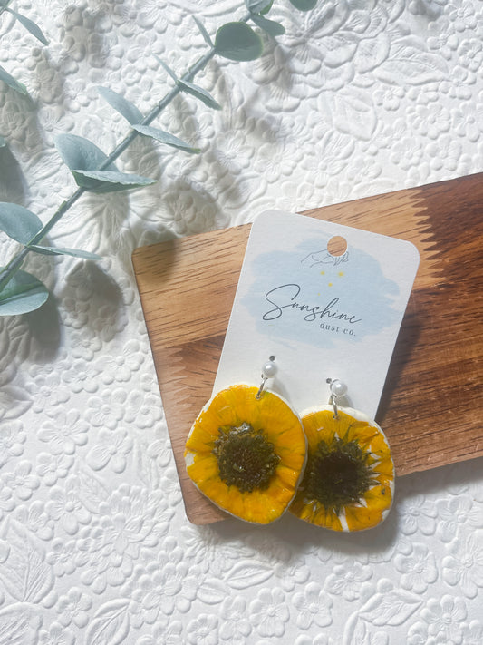 Sunflower Pressed Flower | Polymer Clay Earrings