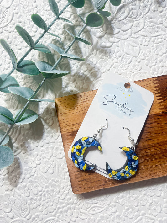 Starry Night Moon | Polymer Clay Earrings