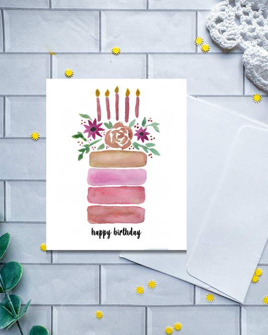 Happy Birthday Floral Cake | Greeting Card
