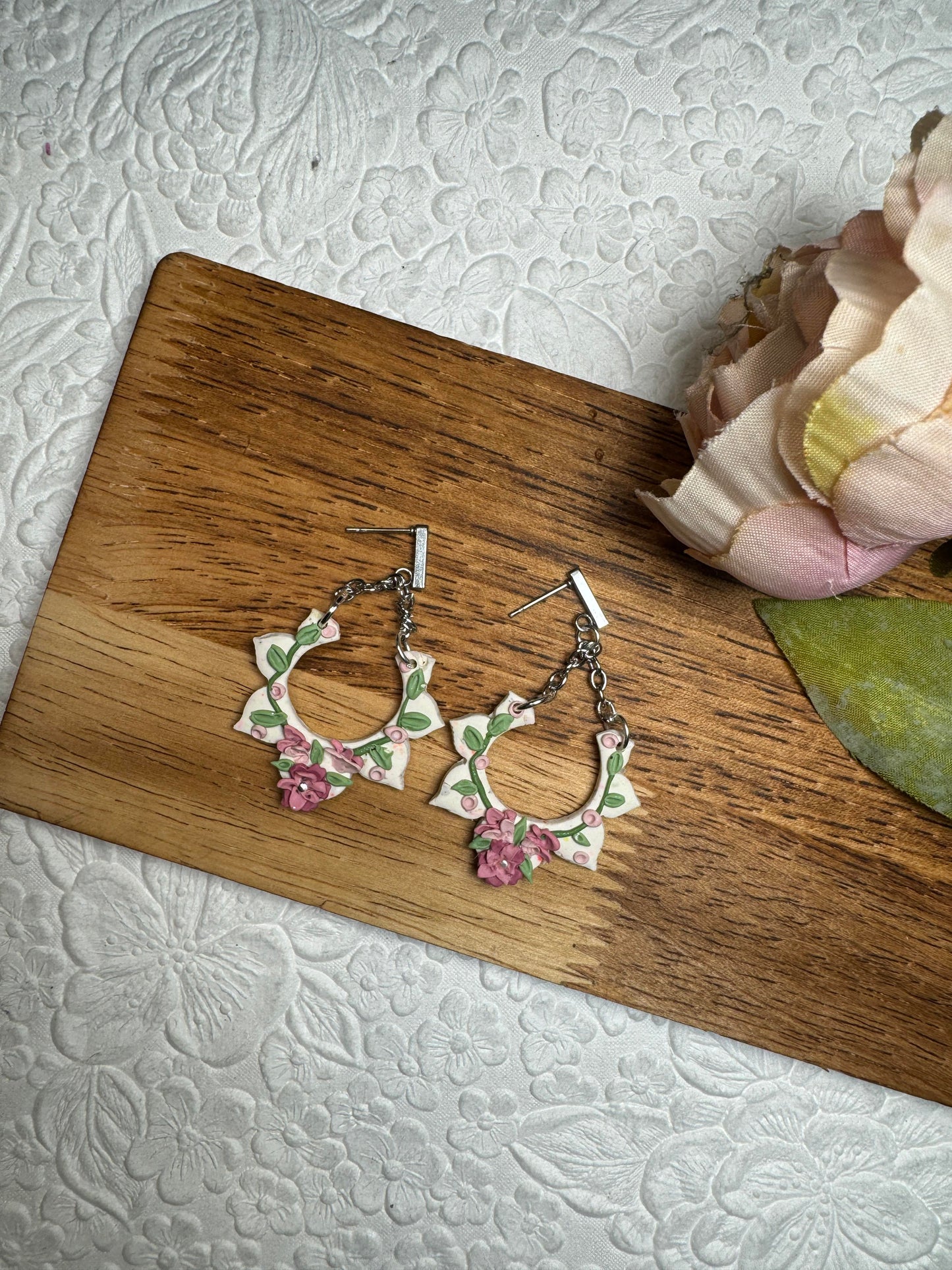 Pink Floral Arches | Polymer Clay Earrings