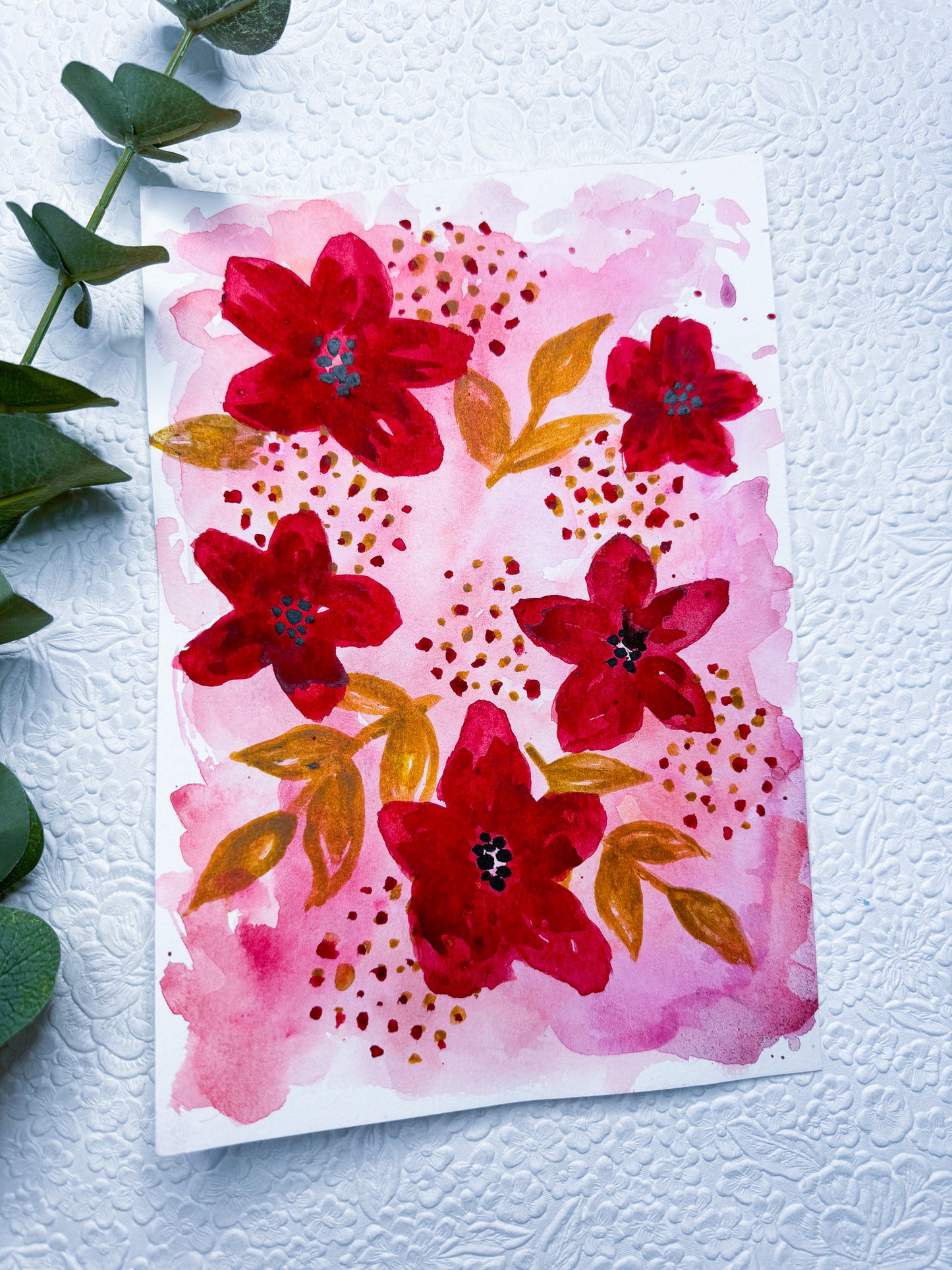 Pink & Red Floral | Original Watercolor