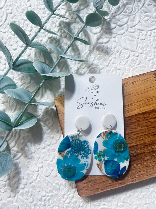 Blue Pressed Flowers | Polymer Clay Earrings