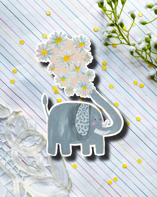 Elephant & Daisies | Sticker