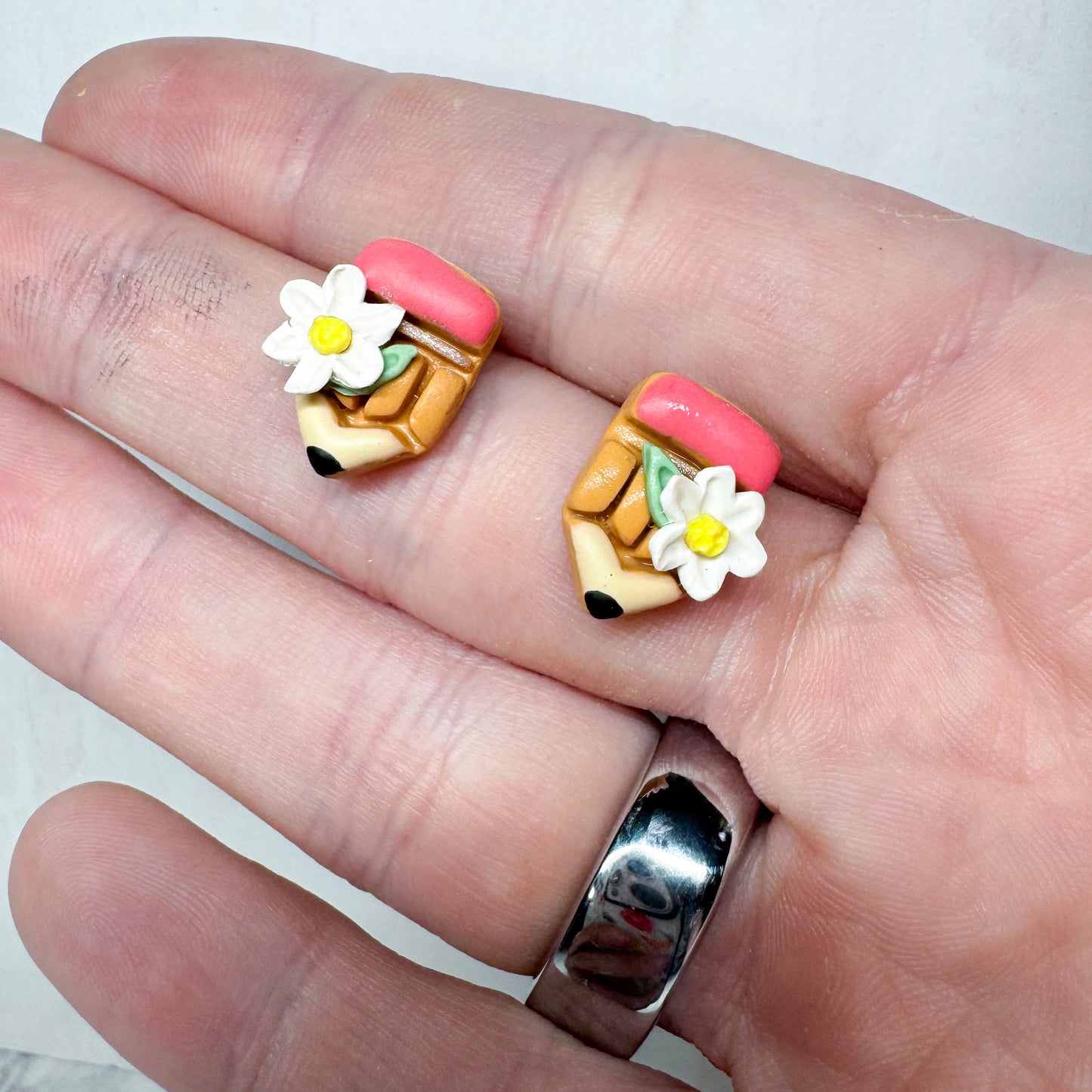 Pencil with Flower | Polymer Clay Earring