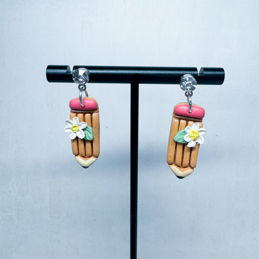 Pencil with Flower | Polymer Clay Earring