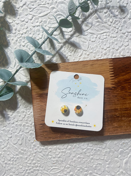 Sunflower Patterned Stud | Polymer Clay Earrings