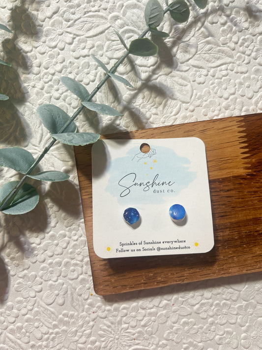 Blue Marbled Circle Stud | Polymer Clay Earrings
