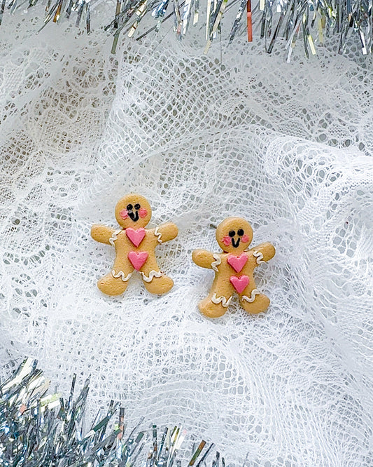 Gingerbread Sweetheart Studs | Polymer Clay Earrings