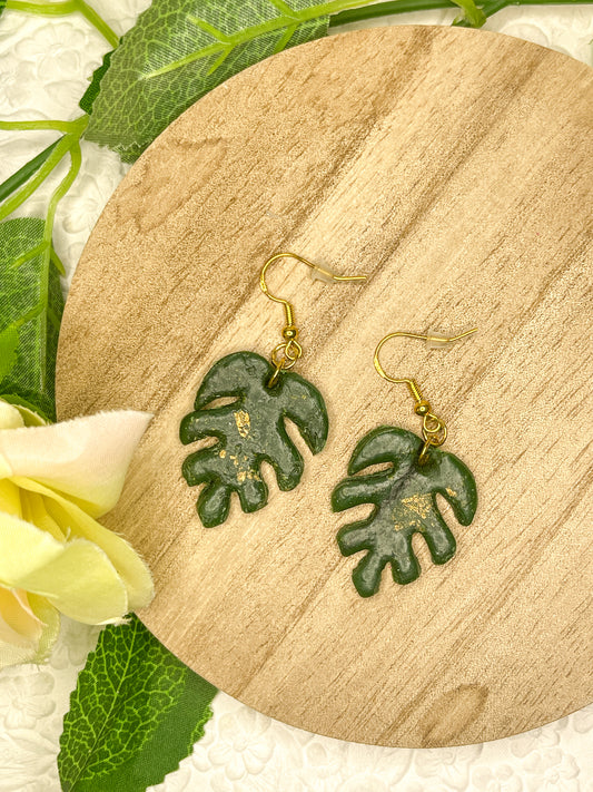 Gold Monstera Leaf | Polymer Clay Earrings