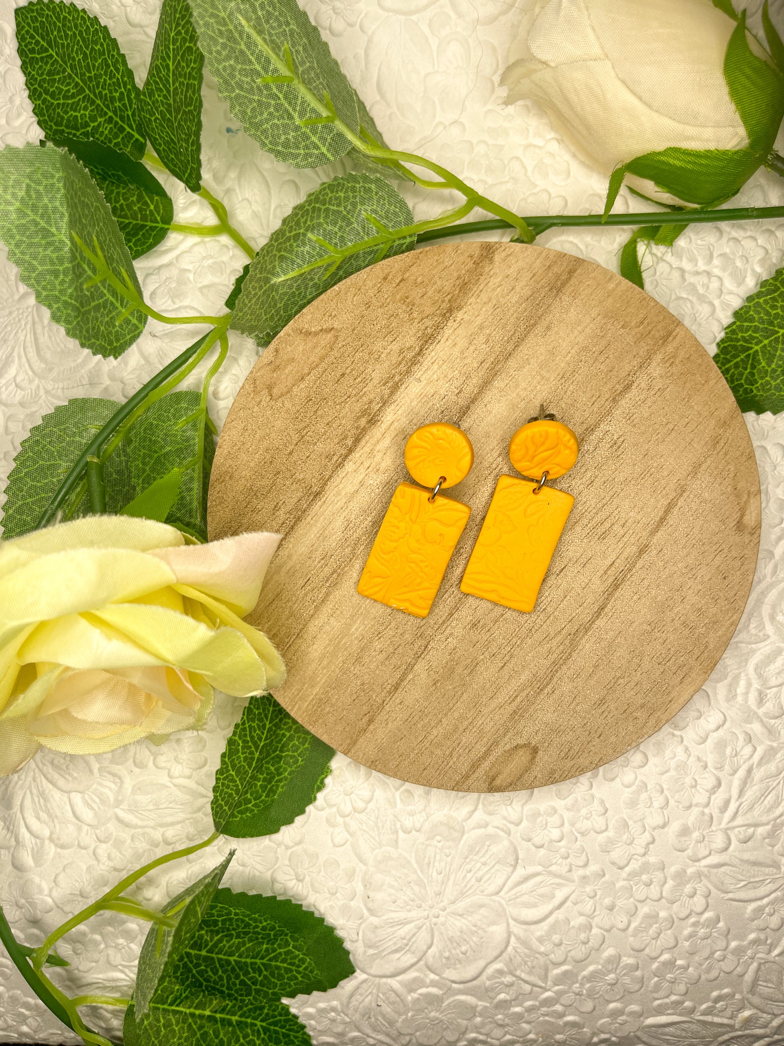 Yellow Floral Textured | Polymer Clay Earrings