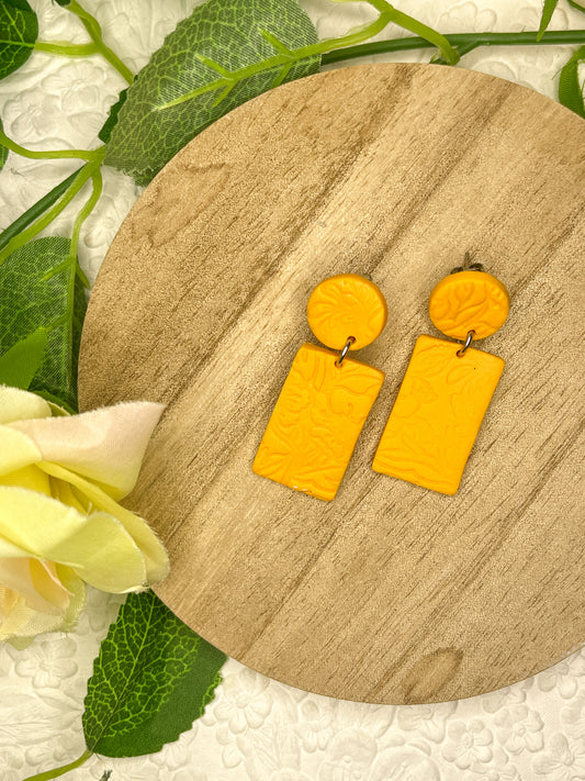 Yellow Floral Textured | Polymer Clay Earrings