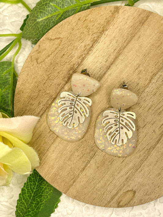 Opal Monstera | Polymer Clay Earrings