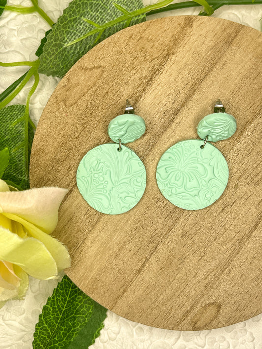 Mint Texture Circle | Polymer Clay Earrings