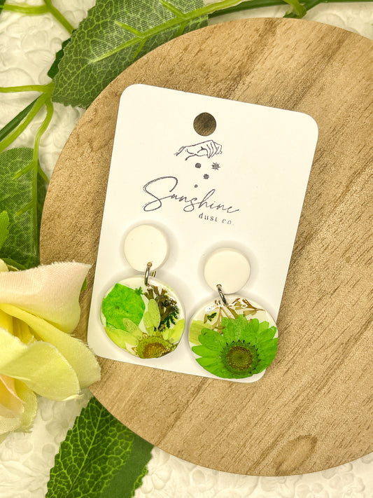 Green Pressed Flowers | Polymer Clay Earrings