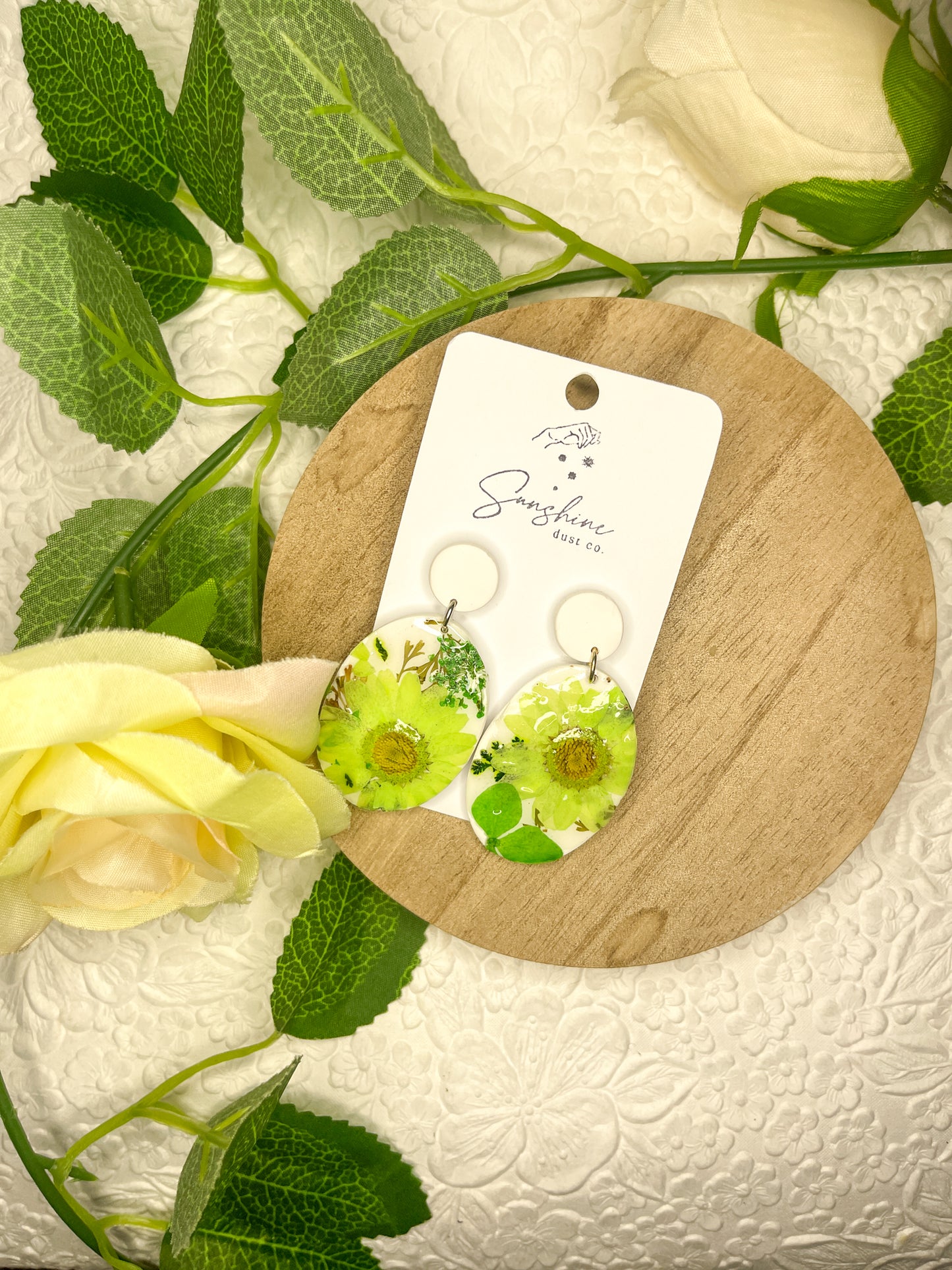 Green Pressed Flowers Large | Polymer Clay