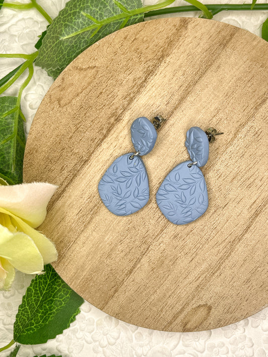 Textured Blue Floral | Polymer Clay Earrings