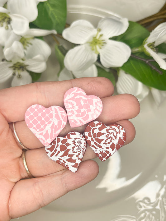 Laced Heart Stud | Polymer Clay Earrings